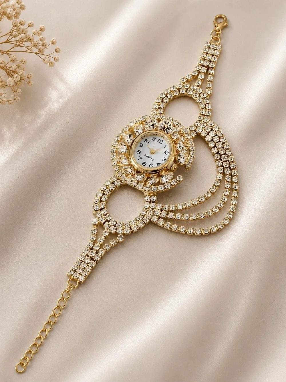 Women Gold Crystal Bracelet Watch Accessories- Battery Included